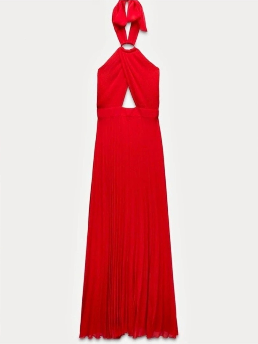 Zara Pleated Halter Dress Red Maxi